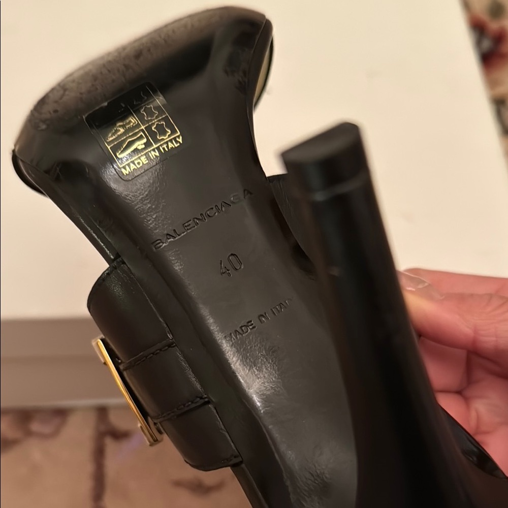 Balenciaga Sandal Pelle S. cuoio Veau Poli Black Women's Heels made in Italy 40 - Picture 8 of 9